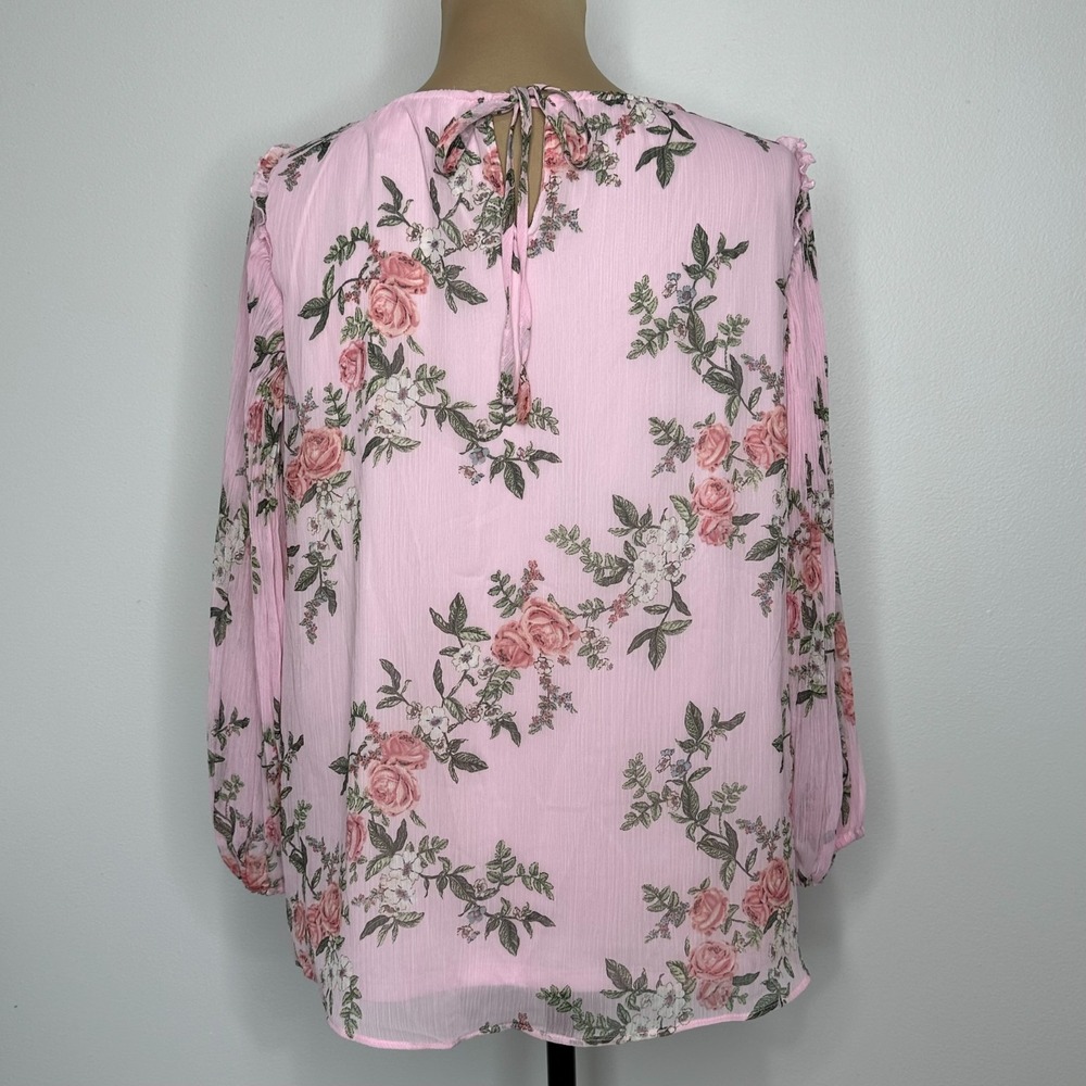 Lauren Conrad Flowy Popover Blouse Pink Floral‎ Easter Spring Large - Picture 2 of 14